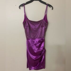 Windsor Fuchsia Satin Dress with Rhinestone Accents